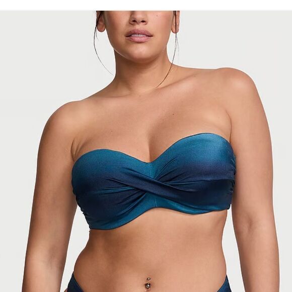 VICTORIA'S SECRET SWIM
Mix & Match Twist Push-Up Bandeau Top Blue Palm Print 34B - Picture 1 of 7